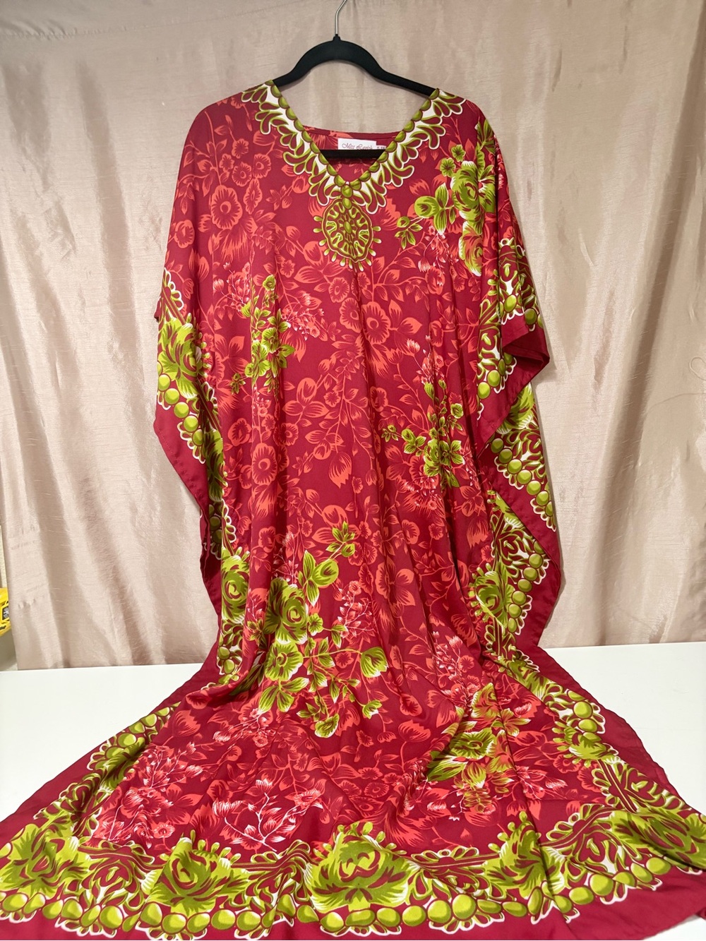 Miss Lavish London Kaftan Dress Sz 10-16 Red Floral Boho Tunic Flowy Vibrant